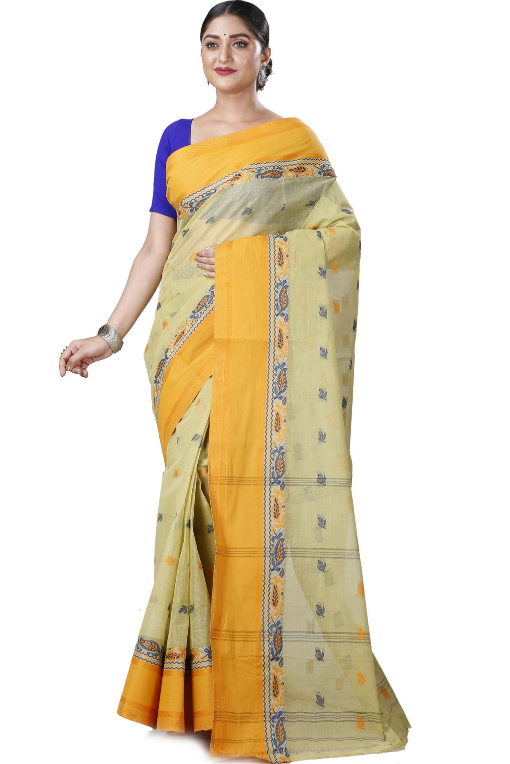 Light Yellow Pure Cotton Provati Tant Saree (1074)